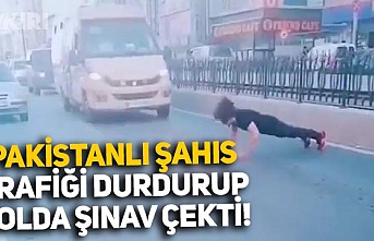 Sultangazi'de yabancı uyruklu şahıs trafiği durdurup yol ortasında şınav çekti