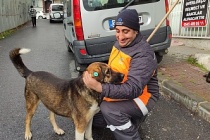 Sultangazi'de temizlik işçisi ile köpeğin dostluğu yürek ısıttı